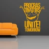 Sticker 03X 04 "Procrastinators Unite Tomorrow 1912" - Living room setup with gray walls and an orange sofa.
