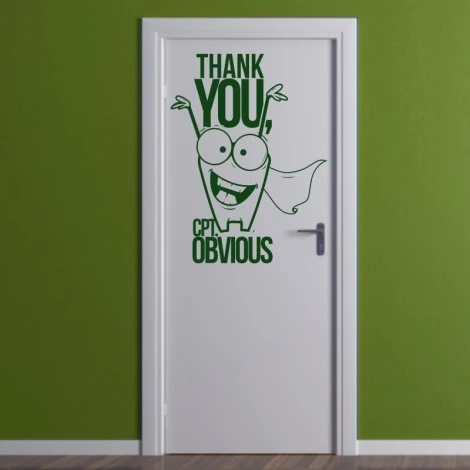 Sticker 03X 08 thank you cpt obvious 1914 - Graphic design with a character featuring big eyes and a smile, saying THANK YOU.