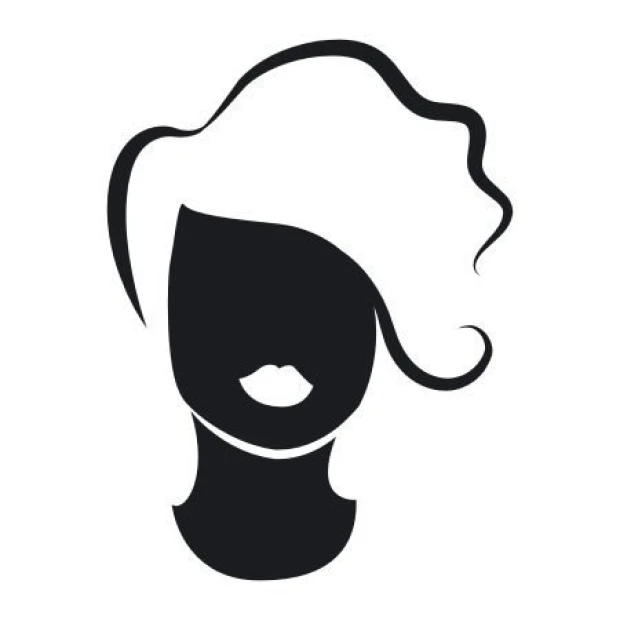 Sticker 03X 08 woman’s face 1905 - Graphic design. Strong outlined silhouette of a woman with flowing hair.