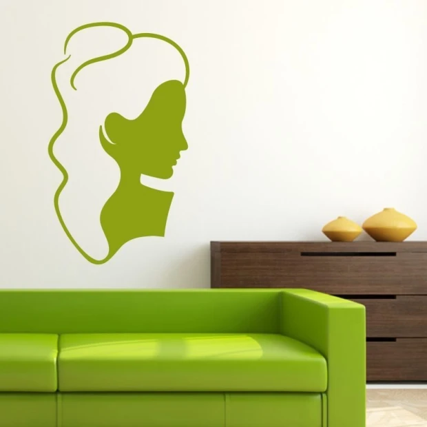 Sticker 03X 09 female profile 1906 - Graphic design featuring a silhouette of a woman with long hair in green.