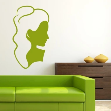 Sticker 03X 09 female profile 1906 - Graphic design featuring a silhouette of a woman with long hair in green.