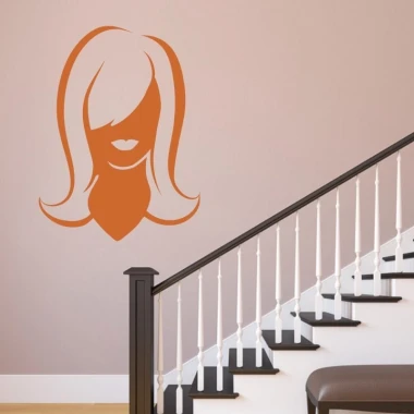 Sticker 03X 11 female face 1907 - Entryway decor. Light-colored wall, dark-hued stairs.