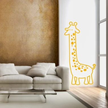 Sticker 03X 12 giraffe 1917 - Living room decor with brown walls, light sofa, and large windows.