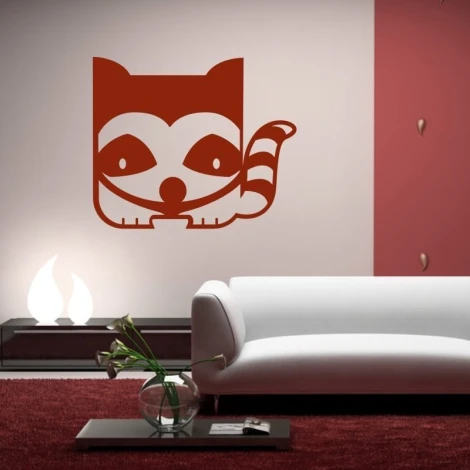 Sticker 03X 13 raccoon 1926 - Living room setup with red and white walls, modern furniture.