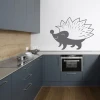 Sticker 03X 14 small hedgehog 1918 - Kitchen decor with gray furniture, light walls, and wooden floor.