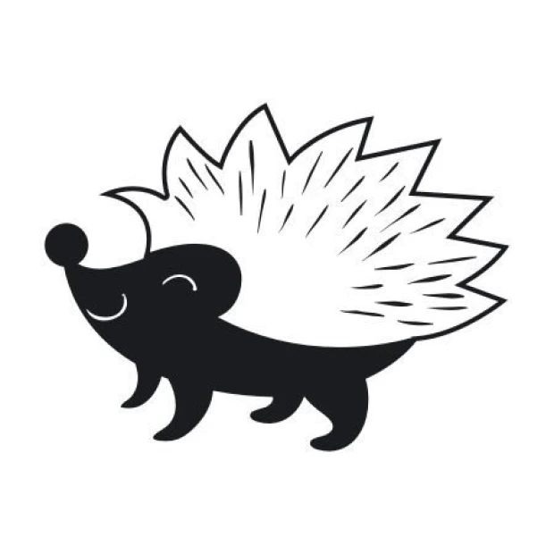 Sticker 03X 14 small hedgehog 1918 - Graphic design. Hedgehog with large spines, round nose, and smiling face.