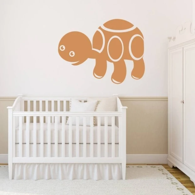 Sticker 03X 14 turtle 1916 - Child\'s room decor with light walls, white furniture, and minimalist style.