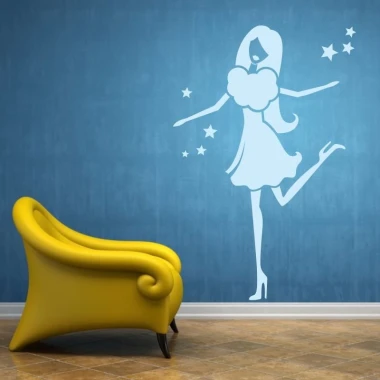 Sticker 03X 15 female silhouette 1904 - Room arrangement. Blue wall, light-colored floor, yellow accents.