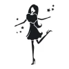 Sticker 03X 15 female silhouette 1904 - Graphic design. Woman in a dress with flowing hair, surrounded by stars.