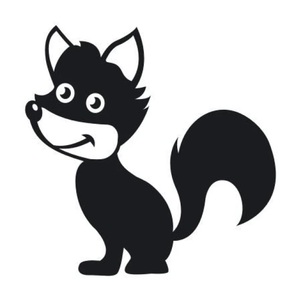 Sticker 03X 16 fox 1921 - Graphic design. Smiling fox with big eyes in black silhouette on a white background.