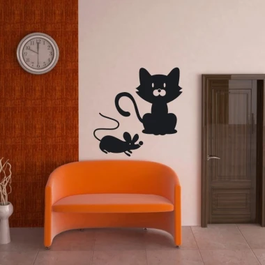 Sticker 03X 16 mouse and cat 1915 - Styled in a living room with orange and brown walls.