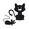 Sticker 03X 16 mouse and cat 1915 - Graphic design. Cat sits next to mouse, both in black with simple shapes.
