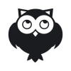 Sticker 03X 16 owl 1920 - Graphic design. Round black owl with big eyes on a white background.