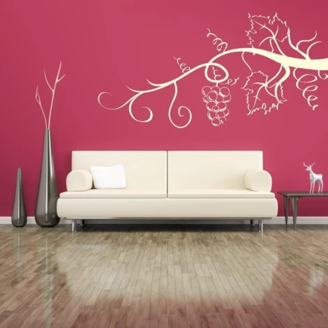 Sticker 03X 19 branch 1932 - Living room arrangement. Pink wall, furniture in shades of white and wood.