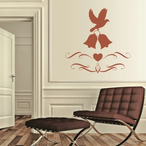Sticker 03X 22 dove, bells, heart 1902 - Decor in a room with light walls and modern furniture.