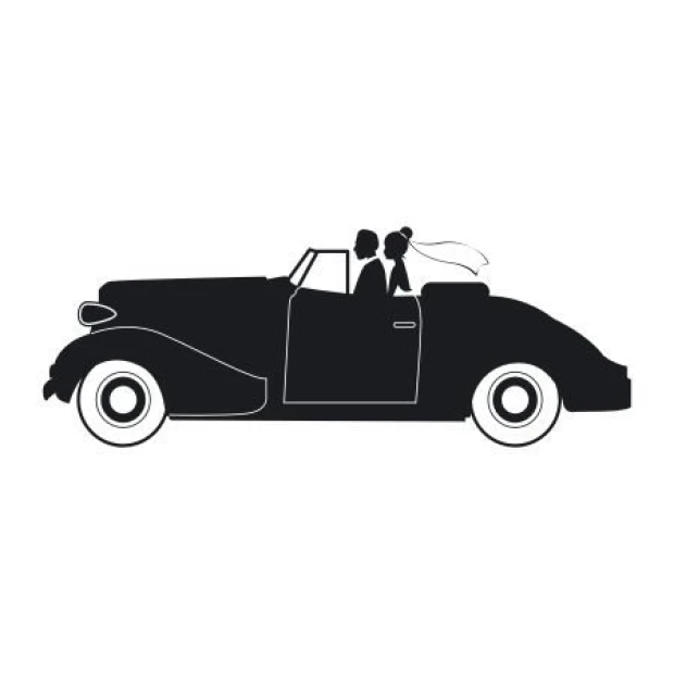 Sticker 03X 25 young couple 1900 - Graphic design. Car silhouette with a couple inside, hair blowing in the wind.