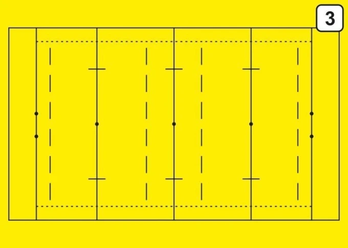 Tactical dry-erase training board 183 rugby - Graphic design with yellow background, black lines, and dots.