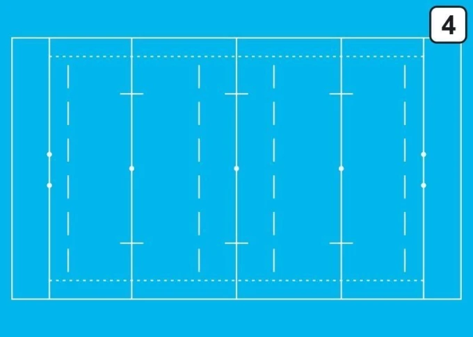 Tactical dry-erase board for rugby 183 - Blue background with white lines and dots.