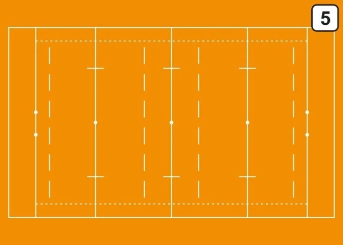 Tactical dry-erase coaching board 183 rugby - Graphic design with orange background and white rugby field lines.