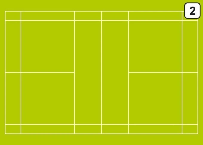 Tactical dry-erase coaching board for badminton 181 - Green background with white lines creating zones.