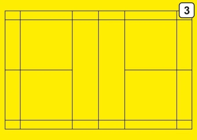 Tactical dry-erase coach board for badminton 181 - Graphic design with yellow background and black lines.