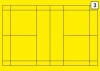 Tactical dry-erase coach board for badminton 181 - Graphic design with yellow background and black lines.