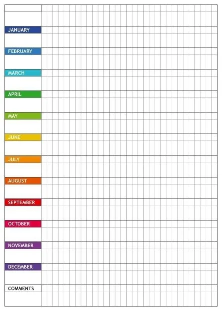 Magnetic dry-erase board lean 041 annual planner in English - Simple grid with month names.