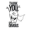 Sticker 03X 08 thank you cpt obvious 1914 - Graphic design. Character with big eyes and a smile, wearing a cape, arms open.