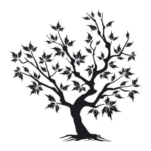 Sticker 03X 22 tree 1933 - Graphic design featuring a black tree with sprawling branches and leaves.