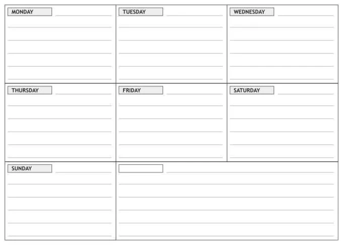 Weekly English lean planner dry-erase magnetic board 016 - Graphic design. Simple grid with seven sections.