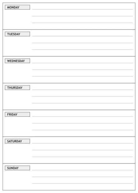 Weekly English lean planner dry-erase magnetic board 018 - Rectangular shape with seven sections.