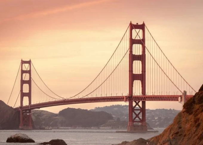 Golden Gate dry-erase board 234 - Graphic design featuring a red bridge against a sunset backdrop.