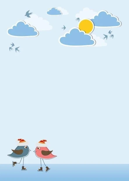 Magnetic dry-erase board for kids with birds, clouds, and a sun design featuring two skating birds.