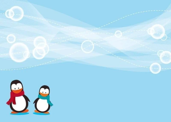 Magnetic dry-erase board for kids featuring penguins in scarves on a blue background.