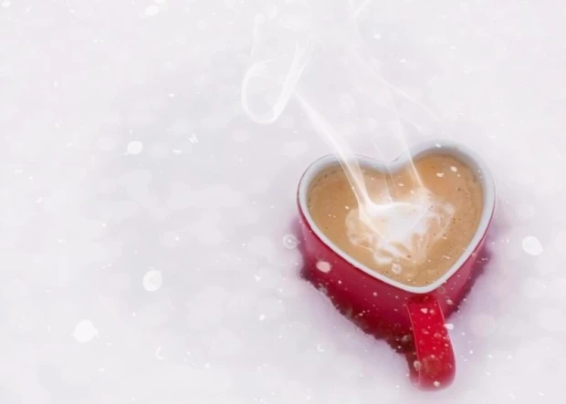 Heart-shaped dry-erase magnetic board 203 - Red design featuring a steaming beverage.
