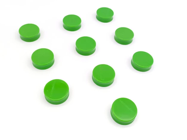Magnets 34x12.5mm, 10pcs, various colors - Graphic design. Round, smooth, in vibrant green color.