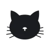 Chalk sticker of a cat\'s head 197 - Graphic design featuring a black silhouette of a cat\'s head with ears and whiskers.