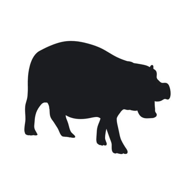Chalk sticker of a hippo 180 - Graphic design. Black silhouette of a hippo standing on four legs.