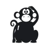 Chalk sticker of a monkey 195 - Features a black monkey with big eyes sitting with one hand.