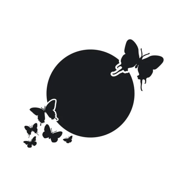 Chalk sticker butterflies 181 - Graphic design. Black circle with butterflies in various positions.