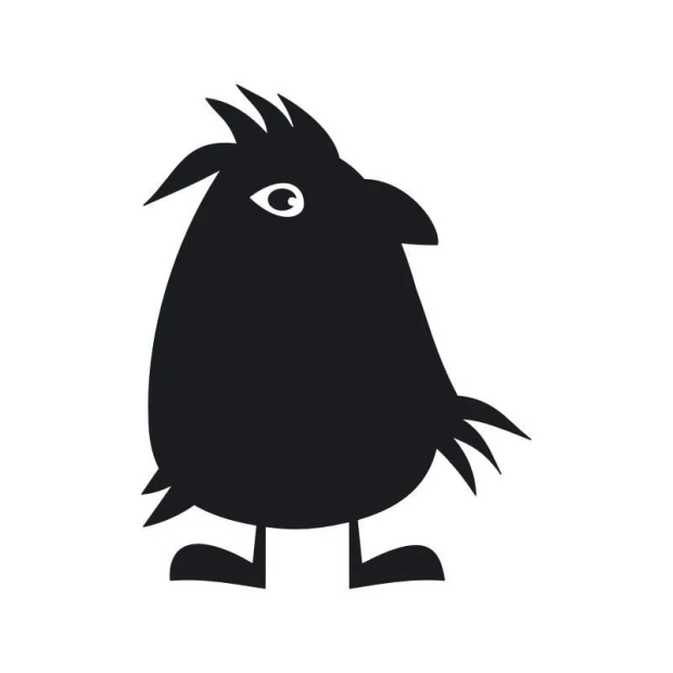 Chalk sticker bird 194 - Graphic design featuring a black bird with a large beak and short legs.