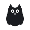 Chalk sticker owl 188 - Graphic design. Large-eyed owl with a rounded shape, black color on a white background.