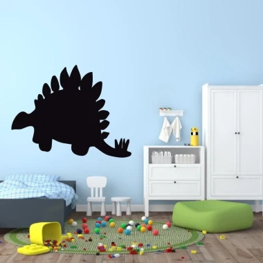 Chalkboard dinosaur sticker 190 - Decor for a child\'s room with light walls, white furniture, and colorful flooring.