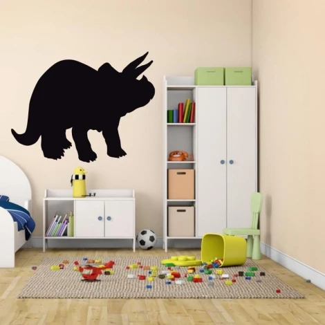 Chalk sticker dinosaur 191 - Decor for a child\'s room. Light-colored walls, white furniture with colorful accents.