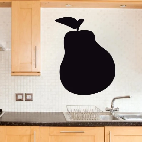 Chalk sticker pear 178 - Kitchen decor with light wooden furniture and neutral-colored tiles.