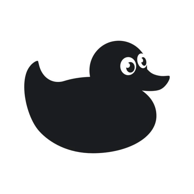 Chalk sticker of a duckling 207 - Duck shape with big eyes, black on a white background.