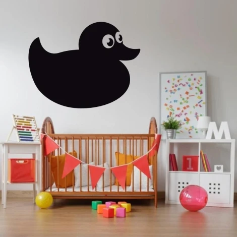 Chalk sticker duck 207 - Decorates a child\'s room with light-colored walls and natural wood furniture.