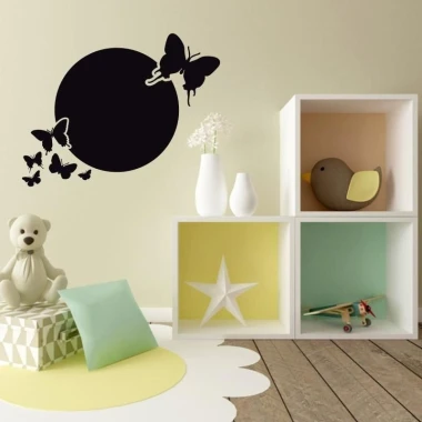 Chalk sticker butterflies 181 - Decor for a child\'s room with light walls and pastel-colored furniture.
