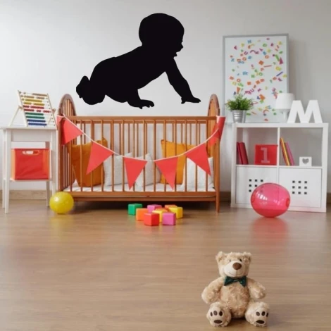 Chalk sticker for infants 186 - Decor for a child\'s room with light walls, wooden furniture, and colorful accents.