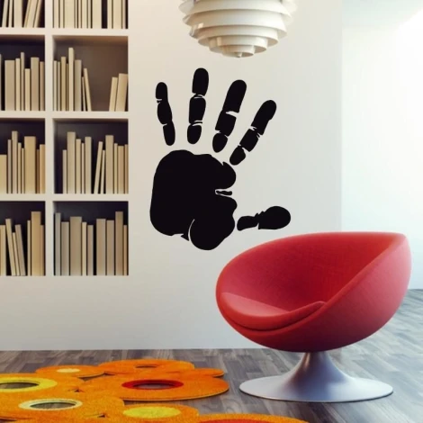 Chalk handprint sticker 196 - Styled in a modern room with light-colored walls and minimalist furniture.